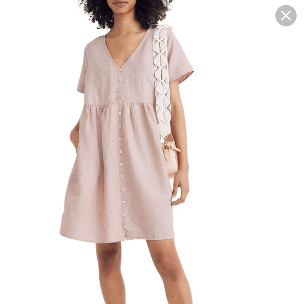 Madewell linen blend button front dress